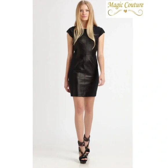 ❌SOLD❌Rebecca Taylor Lamb Leather Paneled Dress🖤🖤🖤 - Picture 2 of 14